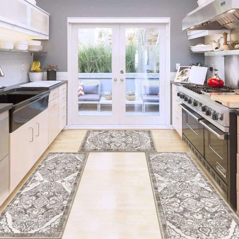New Set of 3 Farmhouse Kitchen Area Rug, Non-Slip, Washable Runner Mats